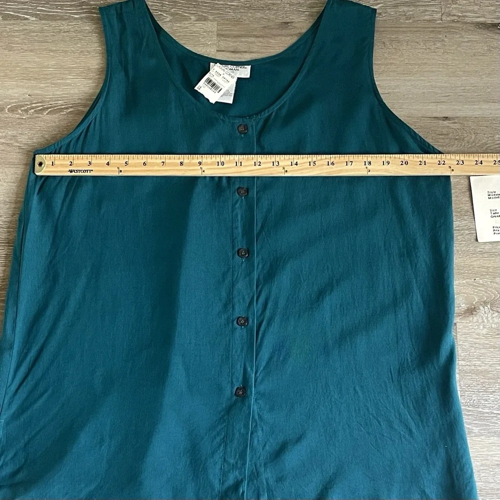 Casual Corner Washable Silk Sleeveless Top Women 1X  Deadstock Teal Buttons NWT - Picture 3 of 8